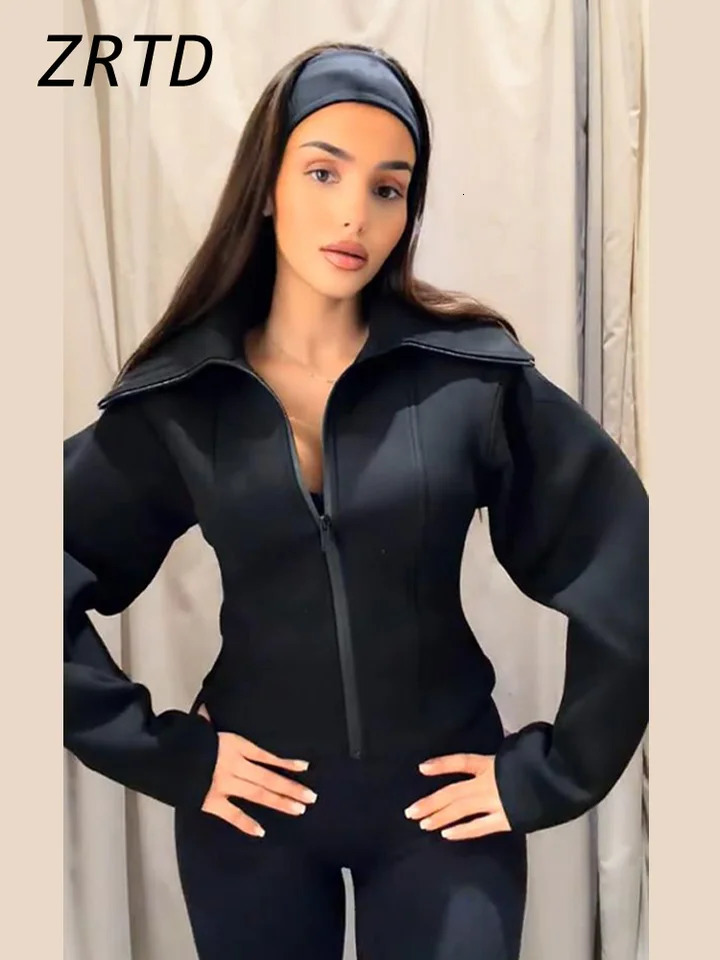 Casual Womens Waist Cinched Cropped Jackets Lapel Zipper Puff Sleeve Female Coats 2026 Spring Lady Fashion Commute Outwear 261016
