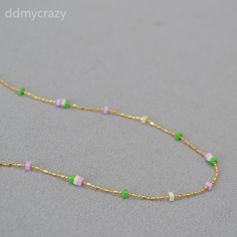 Summer New Arrival Colorful Geometric Square Bead Gold Plated Necklace Choker Chain