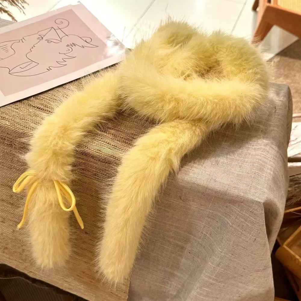 Fashion Solid Color Y2k Bow Scarf Fluffy Sweet Bowknot Fur Scarf Harajuku Women Scarf Streetwear 261017