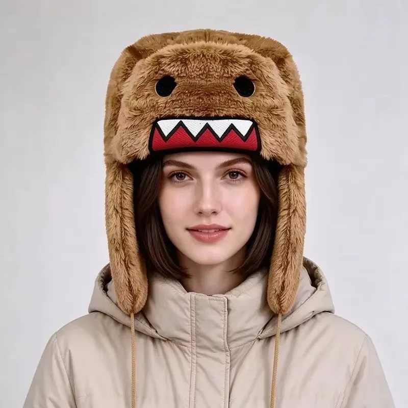 Trapper Hats Domo Kun Cartoon Winter Warm Autume Brown Hats Ushanka Hats Cute Embroidery Cap for Girl Kids Anime Earfla Gorras Men Women CapsT261017