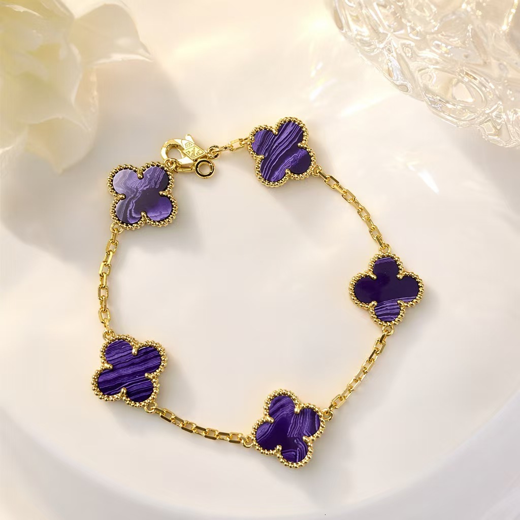 Designer Jewelry vanly Striped Violet Five-Flower Four-Leaf Clover Bracelet for Women, Light Niche