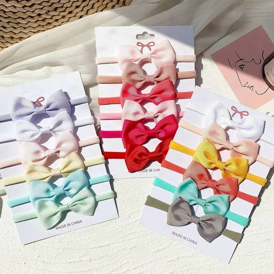 Kids Hair Accessories Csset Solid Color Kids Headwear Elastic Bands For Baby Cute Ribbon Bowknot girls Headband