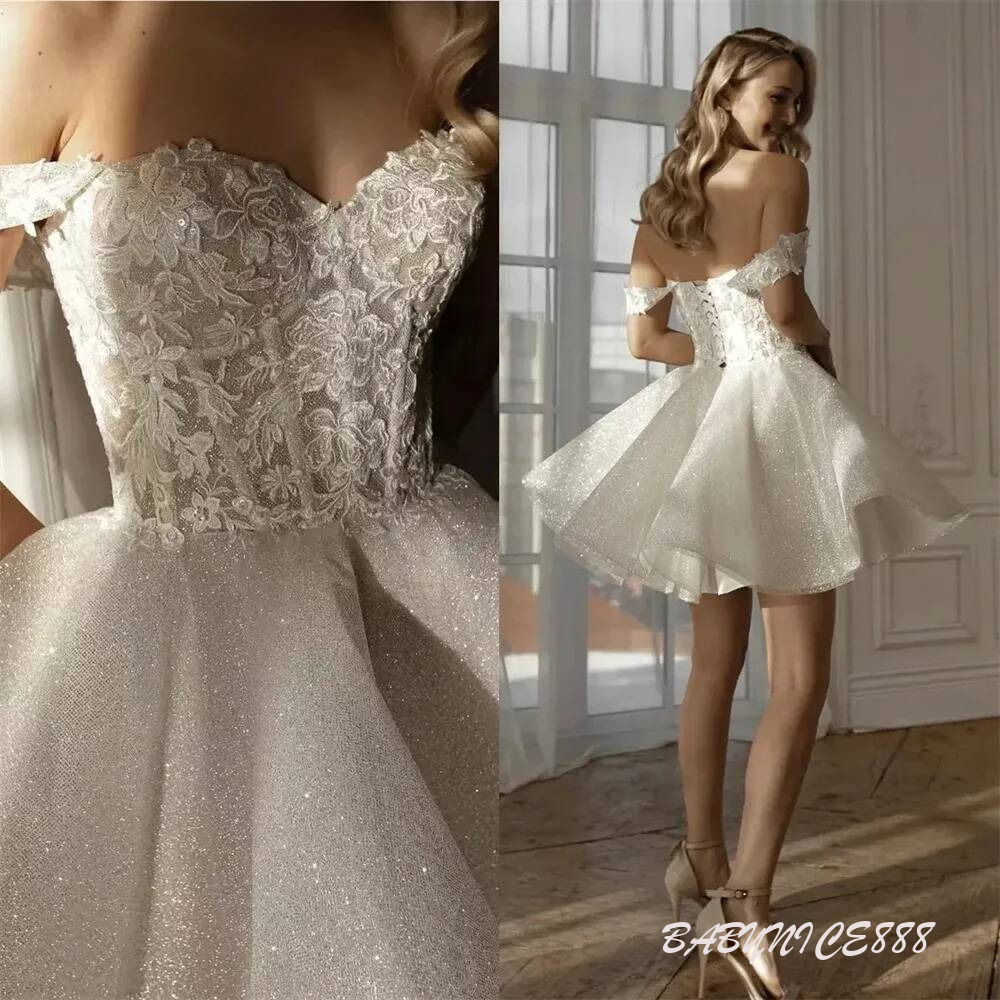 2026 Glitter Short Wedding Dresses Sweetheart Lace Appliques Sequins Mini Bridal Formal Party Gowns Bride Dress Vestidos De Noiva