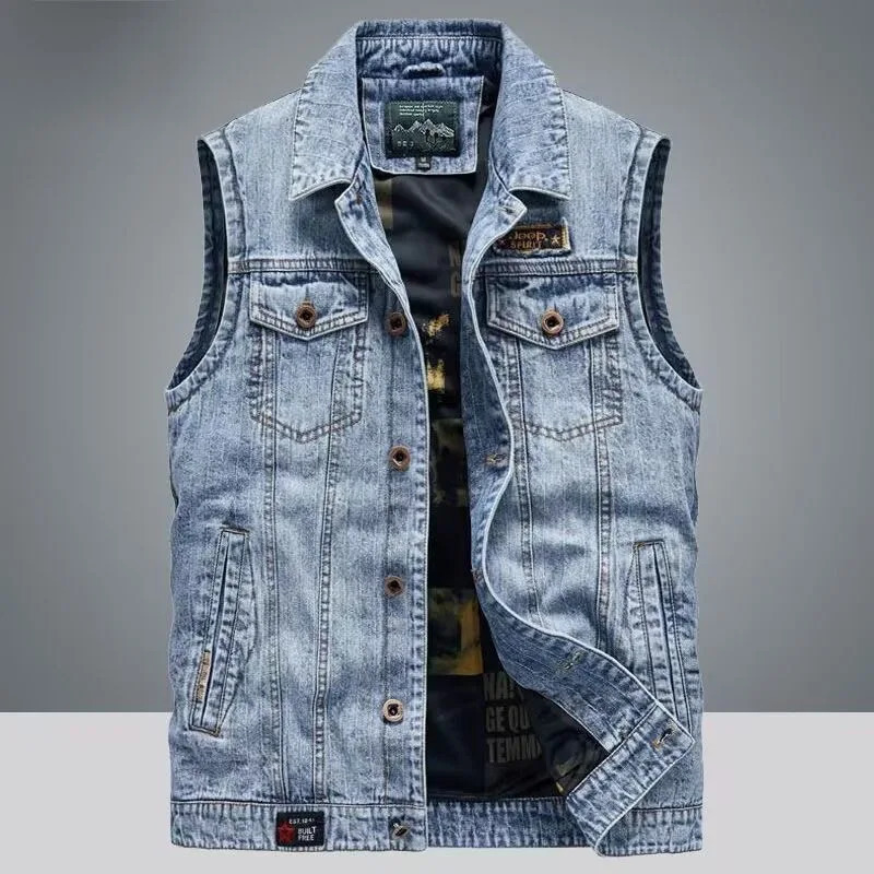 Summer Fashion Trend Embroidered Workwear Denim Vest Men's Casual Loose Retro Sports Oversized High-Quality Jacket M-4XL 261015
