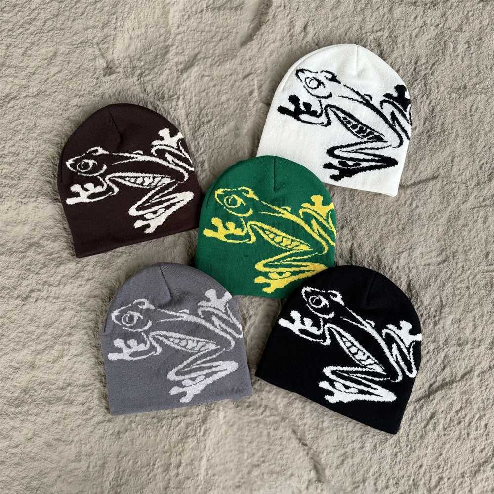 Beanie/Skull Caps American Style Beanie For Men Women High Quality Embroidery Frog Pattern Hat 100%Cotton Daily Outdoor Stretchable CapT261017