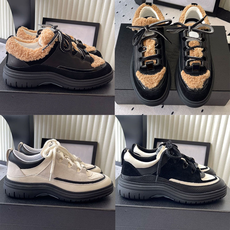 Women Sneakers Designer Luxury Splicing Cowhide Plush Edge Sports Shoes With Sawtooth Anti Slip Large Bottom Round Head Outdoor Warmth Retro Cotton