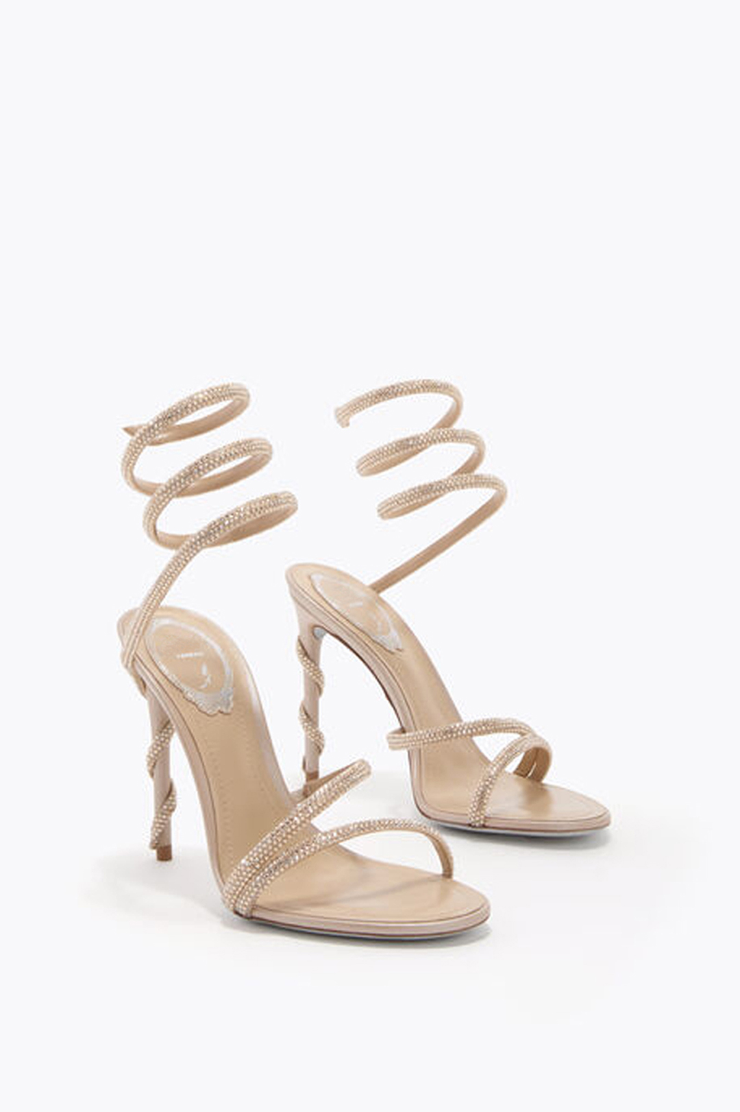 Elegant Women Pumps MARGOT NUDE Sandals High Heels Italy Hot Popular Snake Shaped Wrap Around Ankle Crystal Sparkle Designer Fashion Wedding Party S