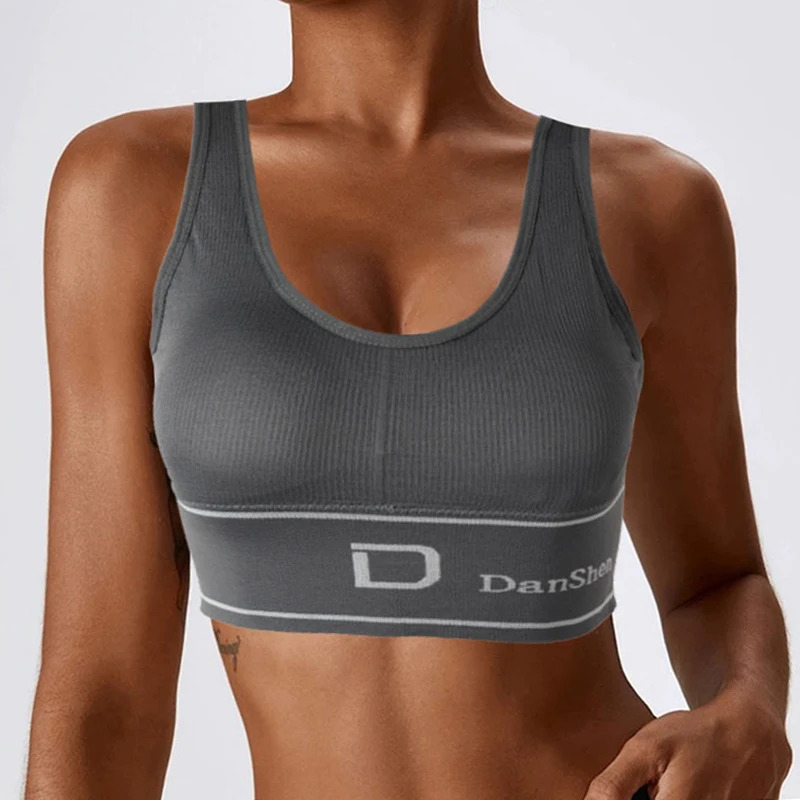 Women's Sports Letter Bras Fitness Seamless Plus Size Tops Full Coverage Wireless Femme Bralette Bra dongdumaoyi