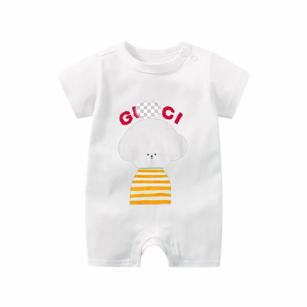 Summer new baby jumpsuit short sleeved pure cotton baby crawling clothes, cute bear pets, summer clothes for boys and girls, summer clothes