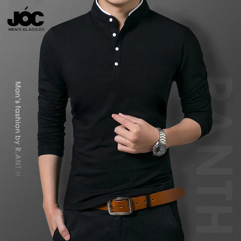 Mens Business Casual Polo Long Sleeve Tshirt Summer Comfortable and Breathable Solid Top 261017