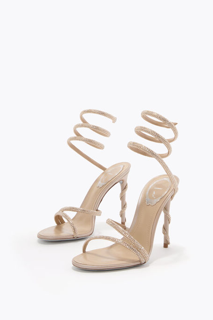 Luxury Women Pumps MARGOT NUDE Sandals High Heels Italy Perfect Snake Shaped Wrap Around Ankle Crystal Sparkle Designer Fashion Wedding Party Sandal