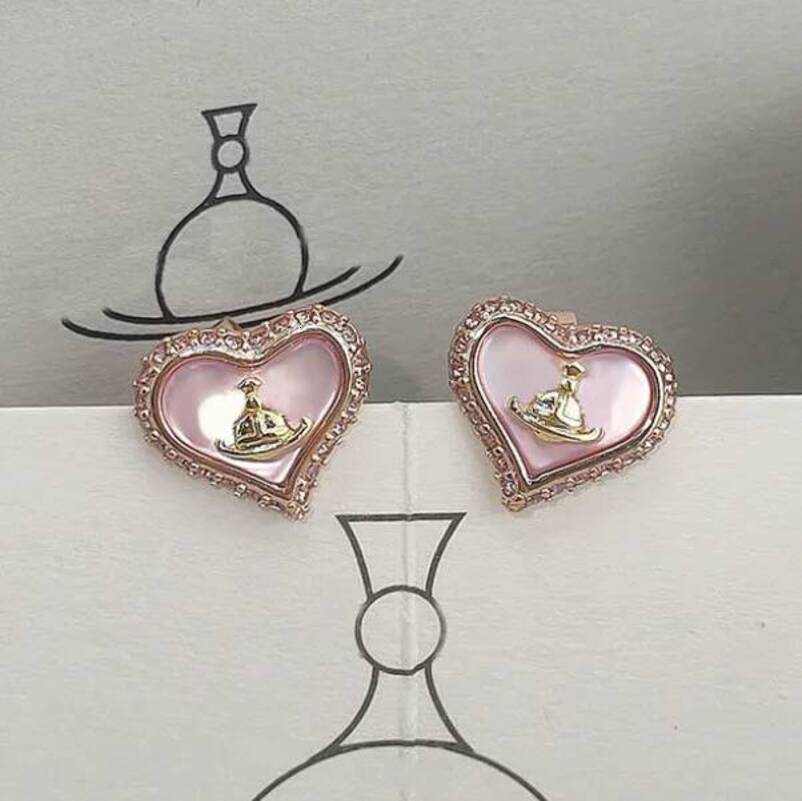 Stud Earrings Designer Heart Stud Earrings Saturn Diamond Mother Of Pearl Pink Love For Women Elegant Heart tiny lobe Shaped Gift Ear z002