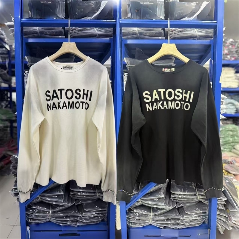 Satoshi Nakamoto Washed Bead Waffle Check Thermal Long Sleeve TShirt Men Women Quality T Shirt Top Tee 261016