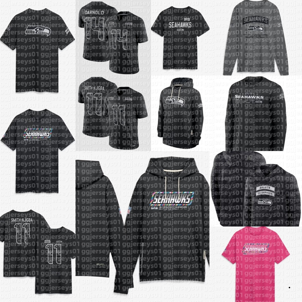 Seahawks 2026 Men Crucial Catch Sideline Standard Issue Pullover Hoodie T-shirt Jerseys Women Youth Black Pink Jacket