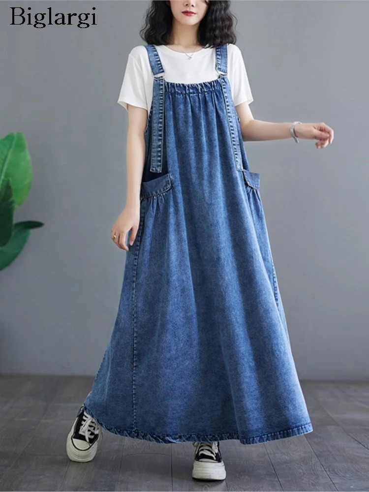 Denim Oversized Summer Overall Dres Loose Fashion Ladies Dresses Casual Woman Long Suspenders 261015