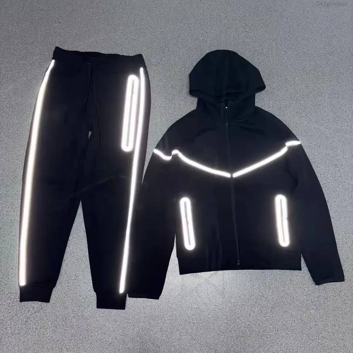 Men Tracksuit New Season Reflective Designer Black Hoodie Mens Thick Track Suits Casual Sport Sweatpants Unisex Trousers Joggers Pants Outdoor swear