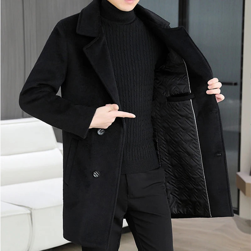 Business Casual Mens Top MidLength Woolen Coats 2026 Winter Warm Wool Overcoat Outwear CottonThicken Liner Windbreaker Jacket 261016