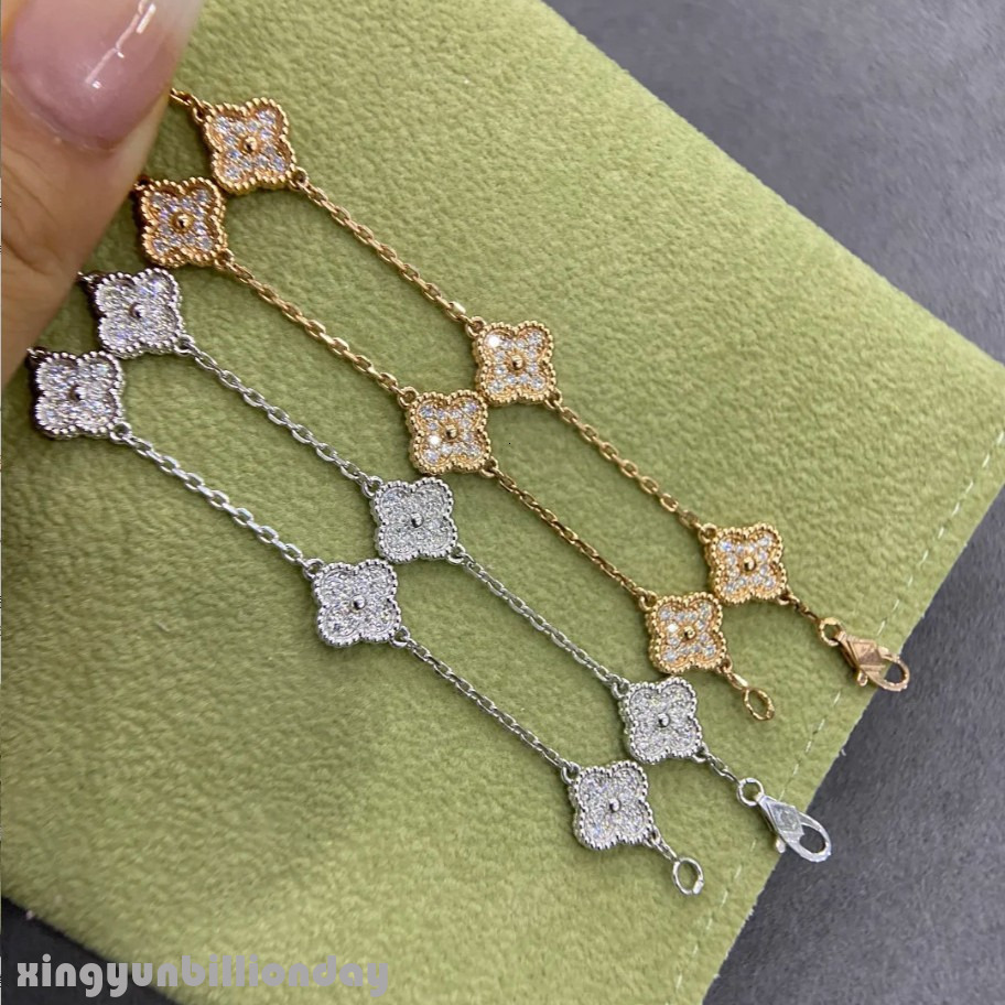 Designer Jewelry vca bracelet High Edition Mini Four-Leaf Clover Six-Flower Bracelet Women Fully Diamond-Studded Light Luxury vanly cliff bracelet