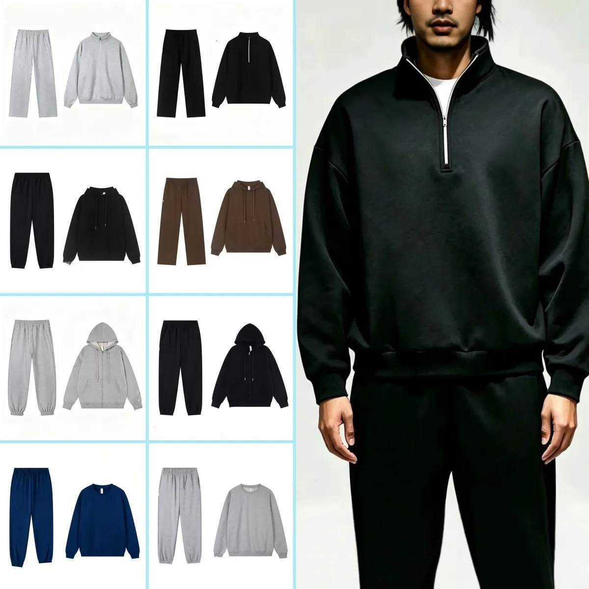 Half Zip Zipper Coat Set Basic Men Shorts Hoodie Comfortable Athletic Lounge Women Set Sweatshirt Pants Men Pullover Hoodie Jacket Men set zip up