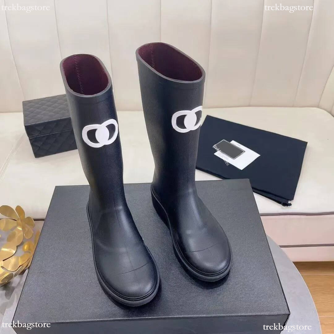 cc shoes Brand Designer Square Toe Women's Rain Boots Thick Sole Ankle Booist Excellent Quality Winter Women Rubber Boot Fashion Shoes chan sho
