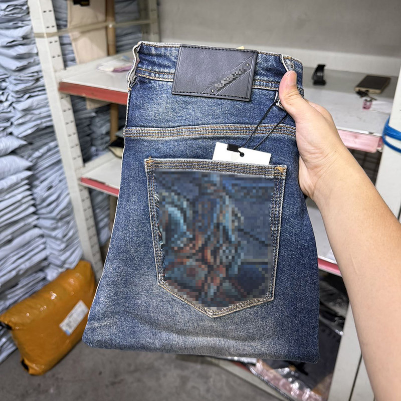 Designer Jeans Men Straight Leg luxury Casual fashion Denim Pants slim fit Trousers High Quality brands elasticity skinny jean Knight embroidery bb/