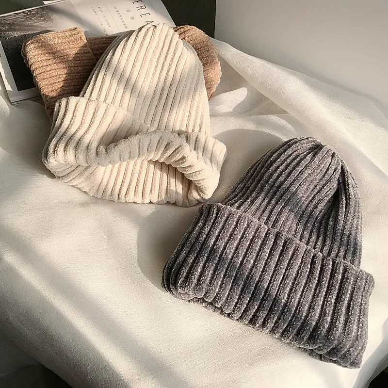 Beanie/Skull Caps Solid Color Chenille Knitted Beanies Winter Warm Snow Soft Comfortable Skullies Beanies Cap Men Women Outdoor Leisure Hat Q261017