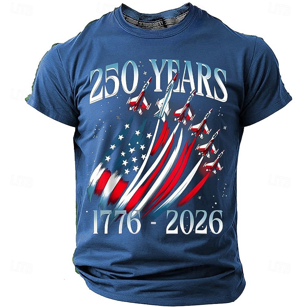 2026 250Th Anniversary European And American Men's T-Shirt, Flag-Printed Short-Sleeved Round-Neck Top, Spring/Summer Plus-Size T-Shirt Free Shi