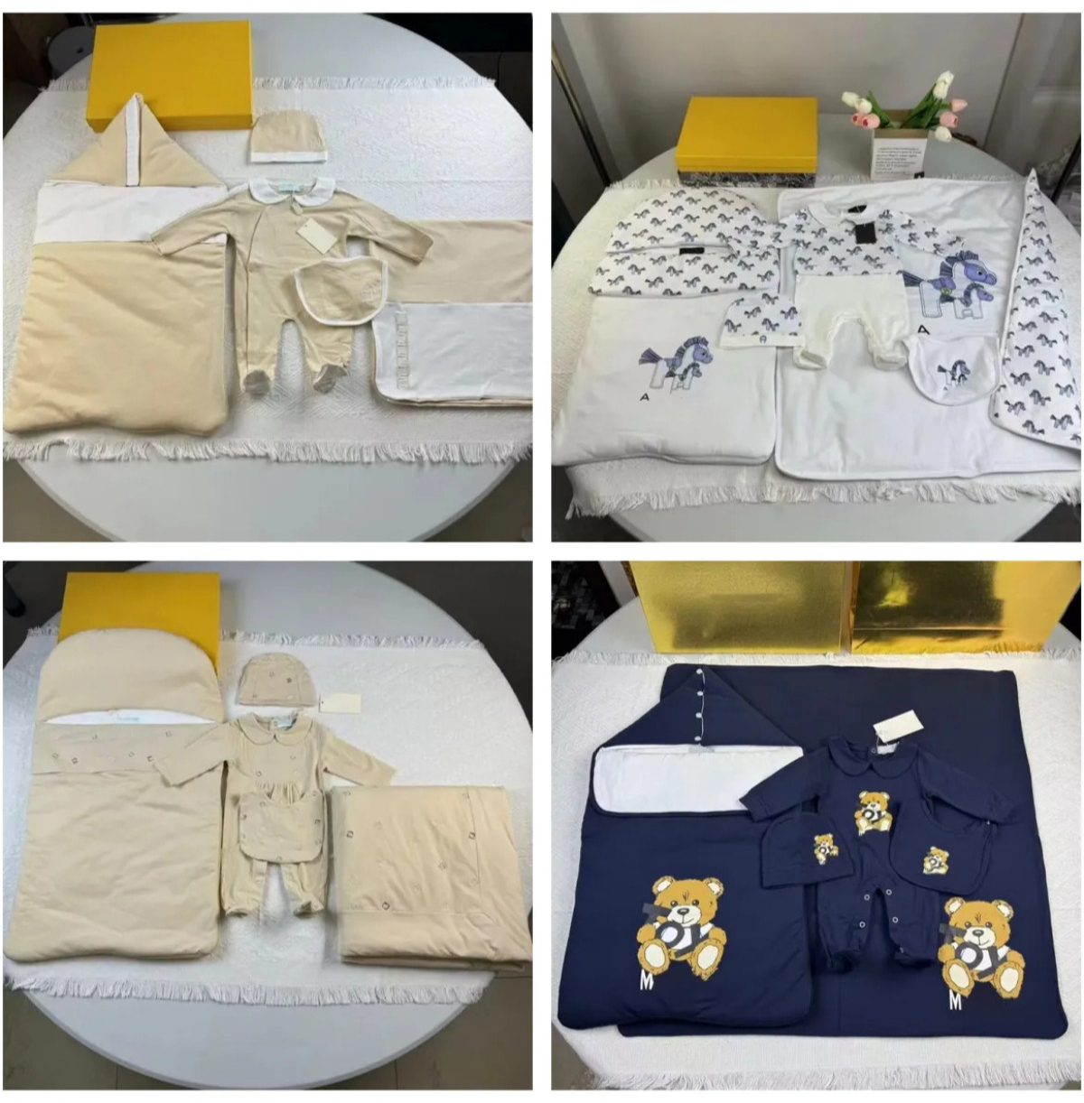 Kids Designer Romper Hat Bib Quilt Sleeping Bag Five-piece Set Baby Boy Girl Outdoor Crew Neck Cotton Clothes Top Newborn Children Sweater Jumpsuits