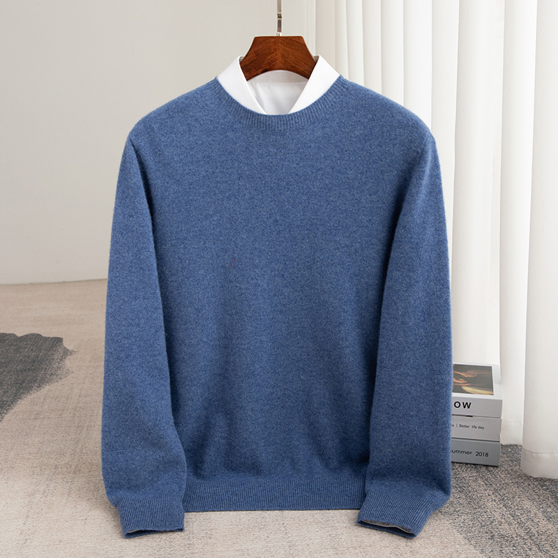 Autumn And Winter 100% Pure Wool Men's Thick Round Neck Slim-Fit O-neck Pullover Long-Sleeved Knitted Cashmere Sweater 26Y1017