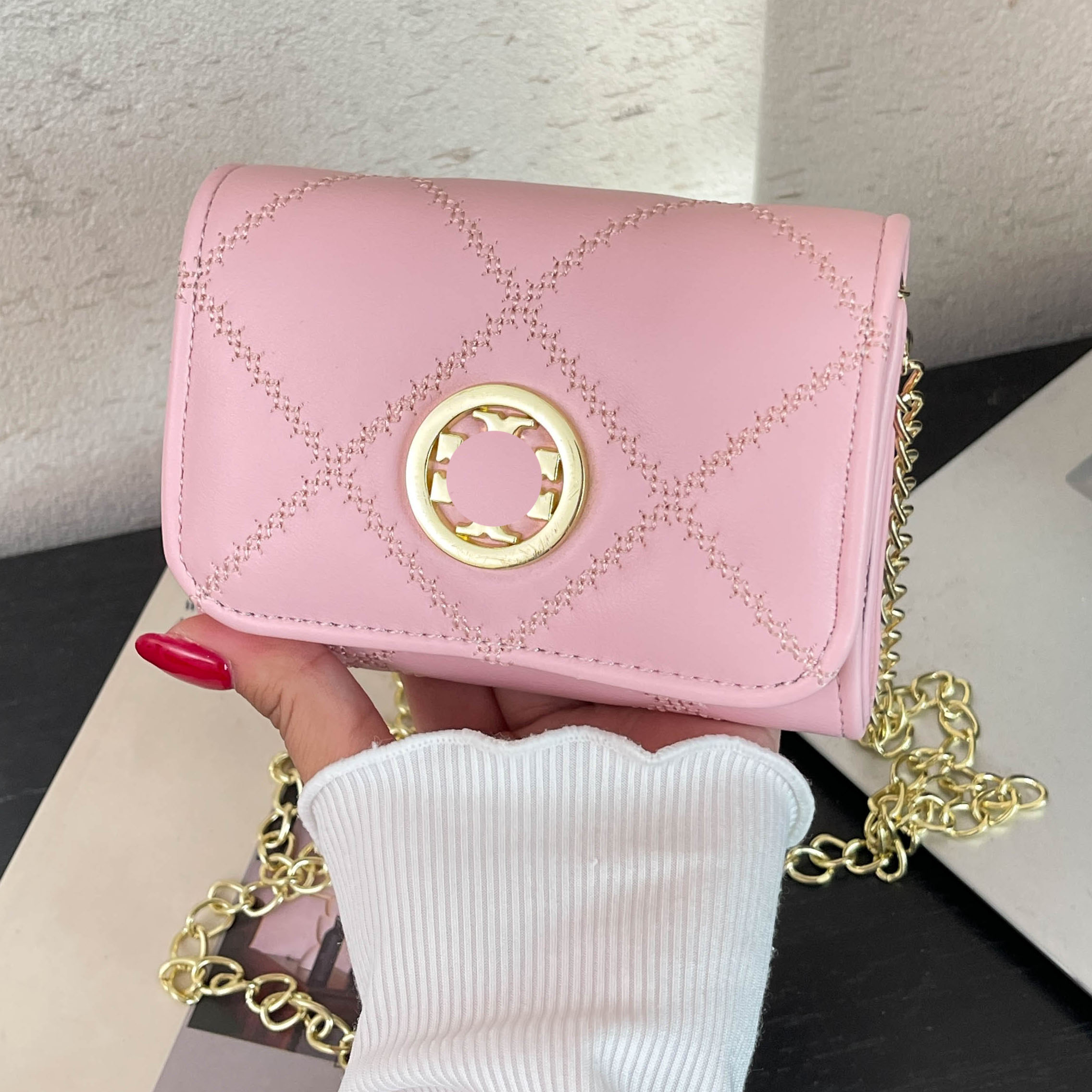 Chain crossbody bag INS diamond grid bag designer wallet 10A quality small square bag wallet women's handbag simple shoulder bag pink purse
