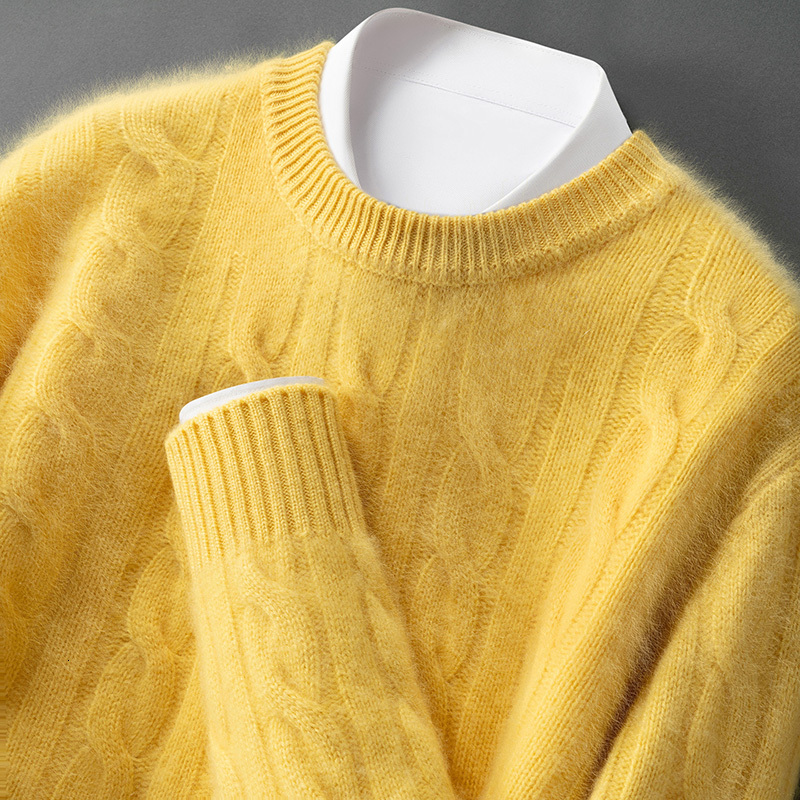ZOCEPT 100% Natural Cashmere Men's Autumn Winter Thick Warm O-Neck Casual Pullover Knitted Twisted Flower Sweater Top 26Y1017