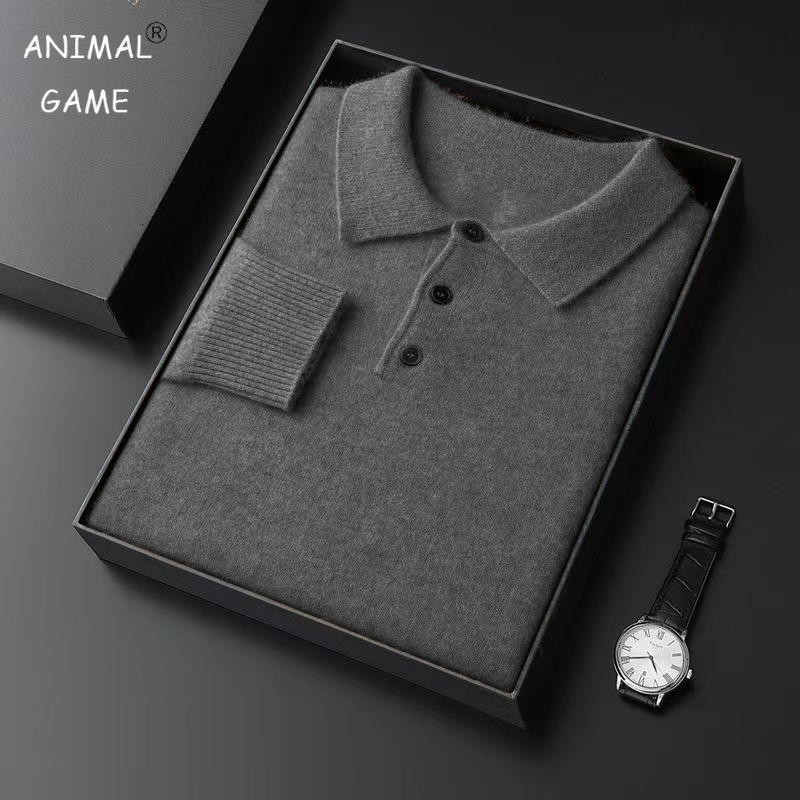 Autumn Mens Knit Sweater Lapel Slim Fit Button Pullover HeavyWeight Polo Sweaters Outdoor Winter Warm Solid Streetwear 26Y1017