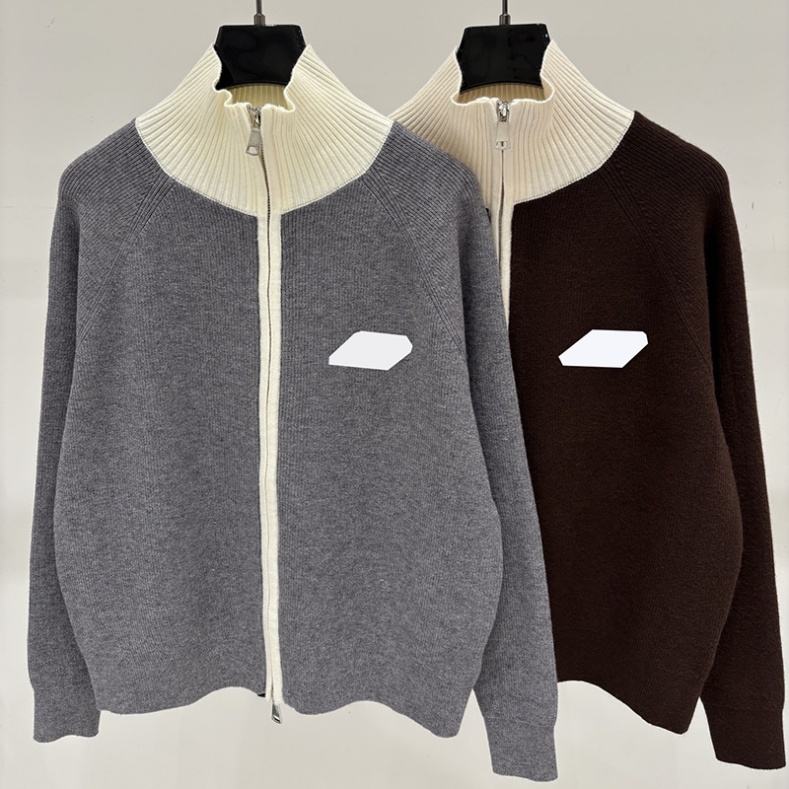 Women Sporty Knitted Jacket Stand Collar Zipper Brief Oversized Sweater Coat Autumn Outdoor Stretchy Versatile Minimalist Cardigan
