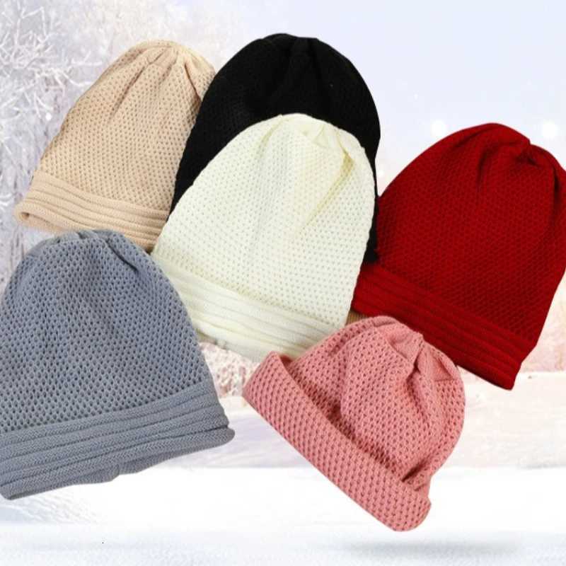 Beanie/Skull Caps Hollow Mesh Knit Beanie Slouchy Skull Cap Solid Color RollUp Cuff Soft Stretchy Casual Knitted Hat for Autumn Winter Daily WearT26