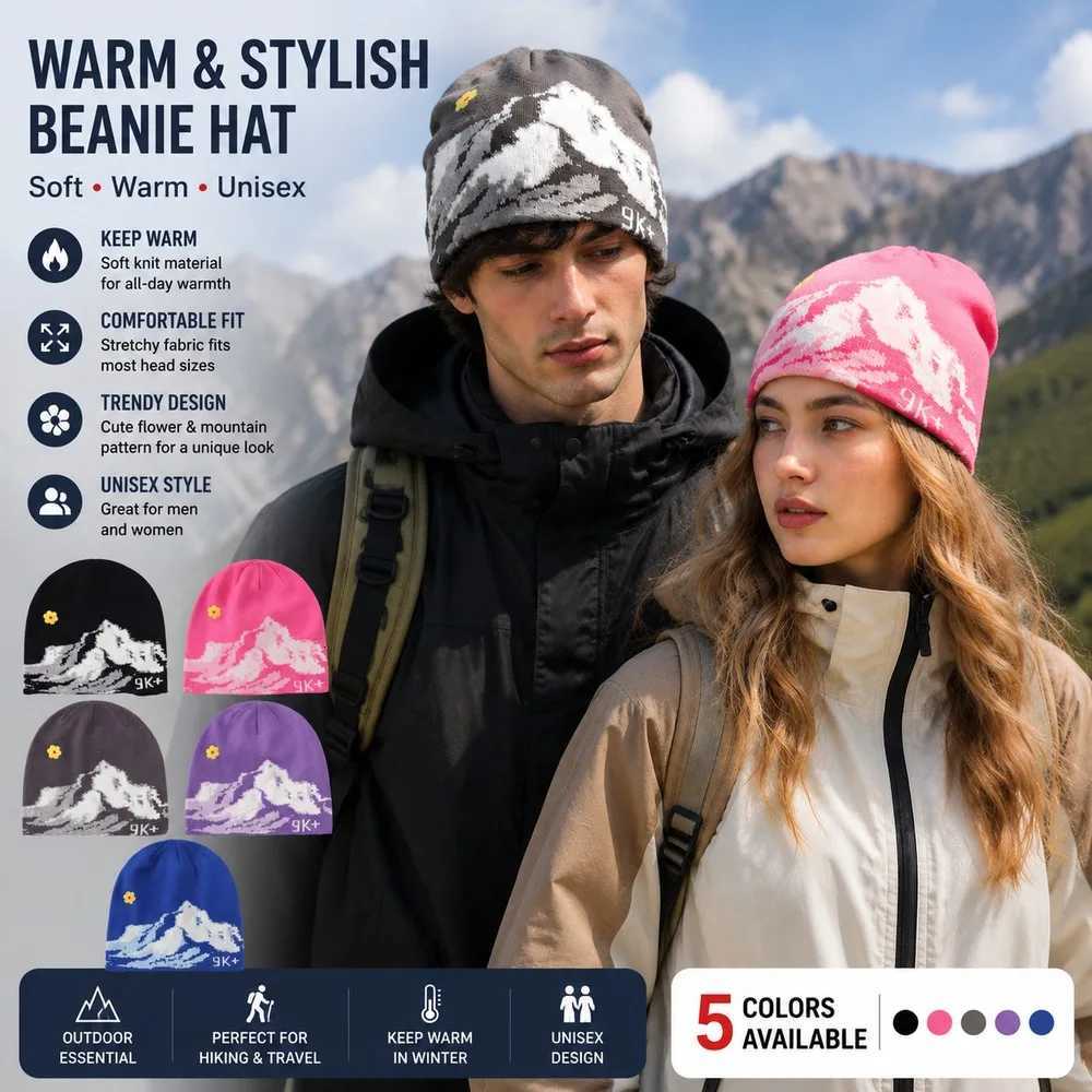 Beanie/Skull Caps Mountain Pattern Beanie Hat Winter Warm Knitted Cap Unisex Outdoor Hiking Hat Soft Stretch Skull Cap Streetwear Hat For Men WomeT2