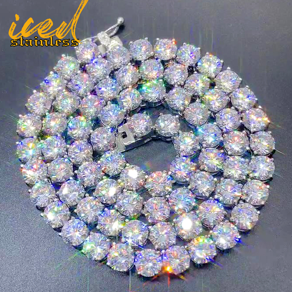 6mm 8mm 10mm S925 Iced Stainless Steel Tennis Chain Necklaces For Men Women Bling Moissanite Iced Out Tennis Chain Hip Hop Jewelry