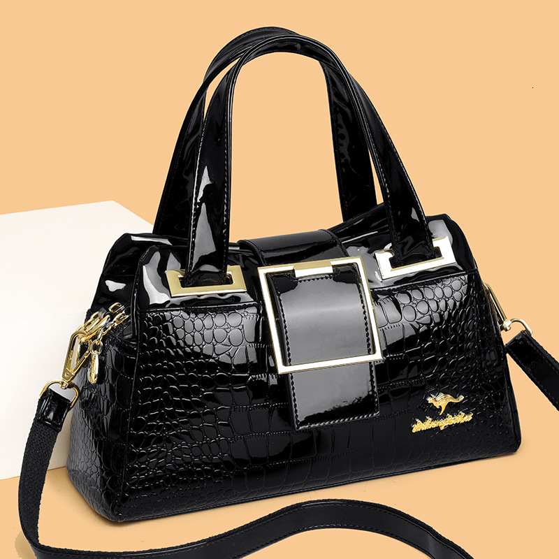 Cross-Border Hot Sale New Patent Leather Crocodile Pattern Handbag European and American Retro Women's Shoulder Large Capacity Crossbody Bag dh