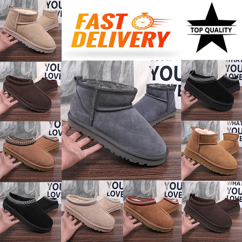 Slippers Designer Shoes Platform Slides Snow Boots Women Ultra Mini Chestnut Wool Slides Fluffy Leather Fashion Snow Warm Sliders Shoes Fast Ship wi