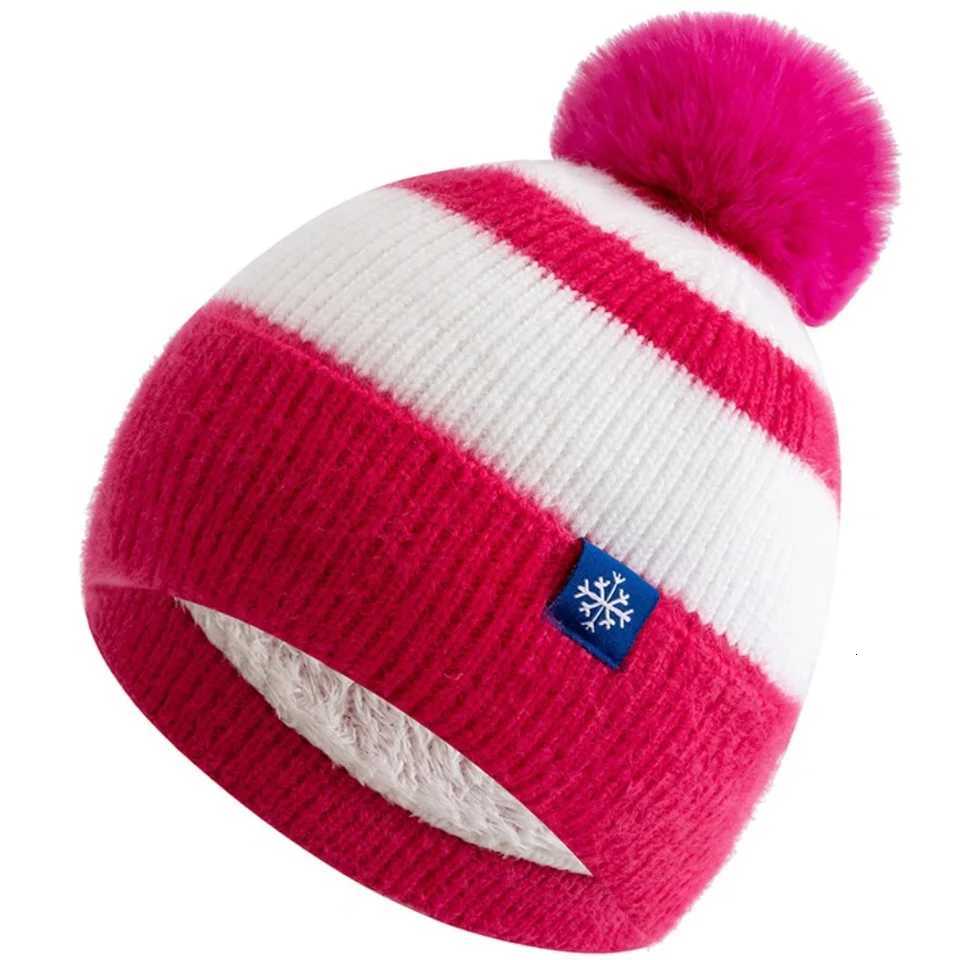 Beanie/Skull Caps New Style Snow Label Beanie Hat Color Blocked Style Plush Fur Lined Pompoms Warm Winter Hat Fashion Y2k Beanie For Woman GirlT2610
