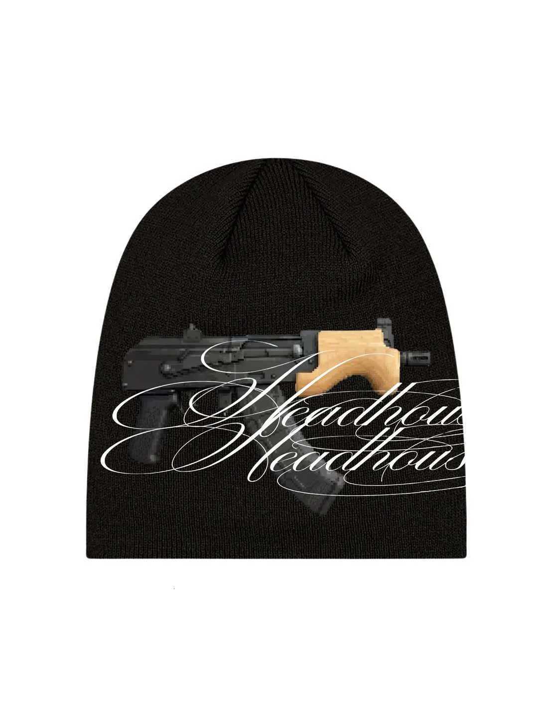 Beanie/Skull Caps Y2K Script Graphic Slouchy Beanie Gun Print Skull Cap Dark Streetwear for Music Festival Daily Urban Street OutfitsT261017