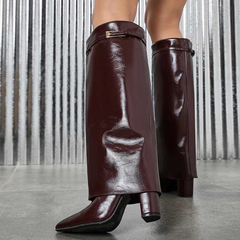 Liyke New Design Wine Red Women Knee-High Boots Fashion Sexy Pointed Toe Thick High Heels Autumn Winter Shoe Ladies Long Booties Q261015