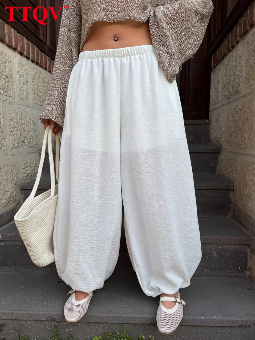 2026 Casual Loose White Women's Trousers 2027 Fashion High Waist Wide Lady Elegant Simple Solid Pants Female Clothing