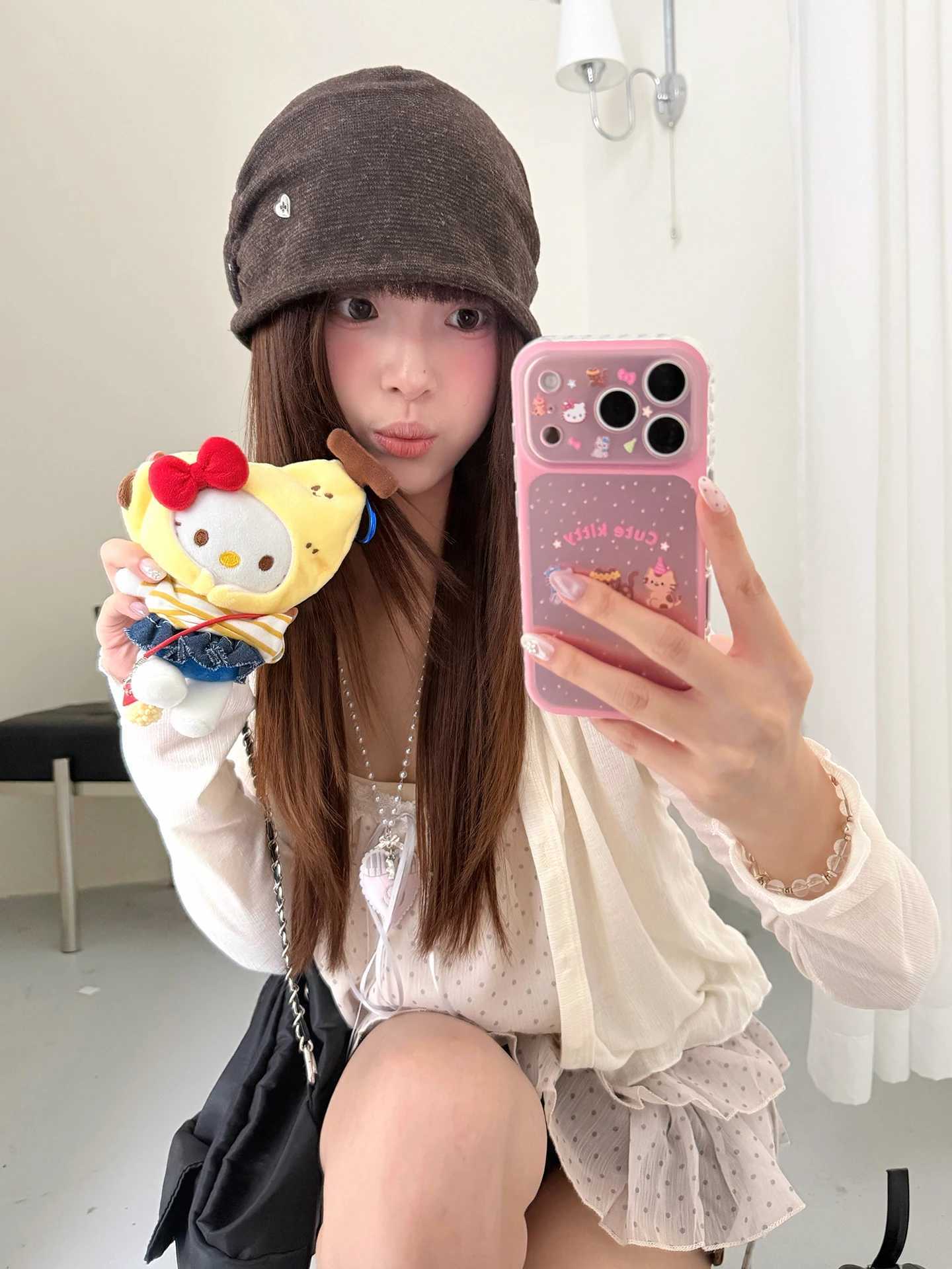 Beanie/Skull Caps Japanese Lazy Style Solid Color Knitted Slouchy Beanie Women's Autumn Pleated Slimming Face-Framing Beanie Full Coverage Hat