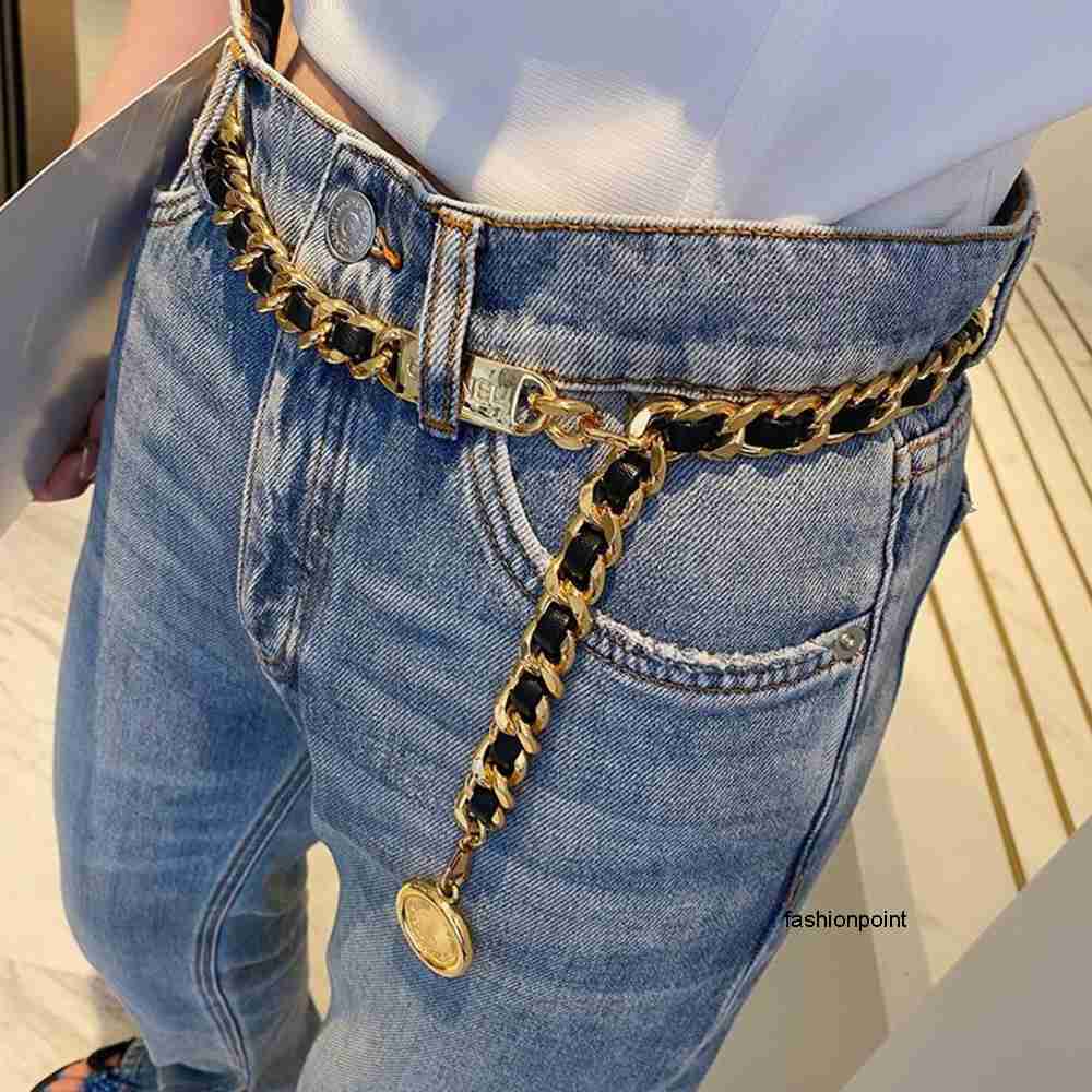 Belts Belts Baroque Gold Plated Copper Snake Link Calfskin Waist Chains With Coin Pendent Vintage Black Metal Real Leather Adjustable Belt AA