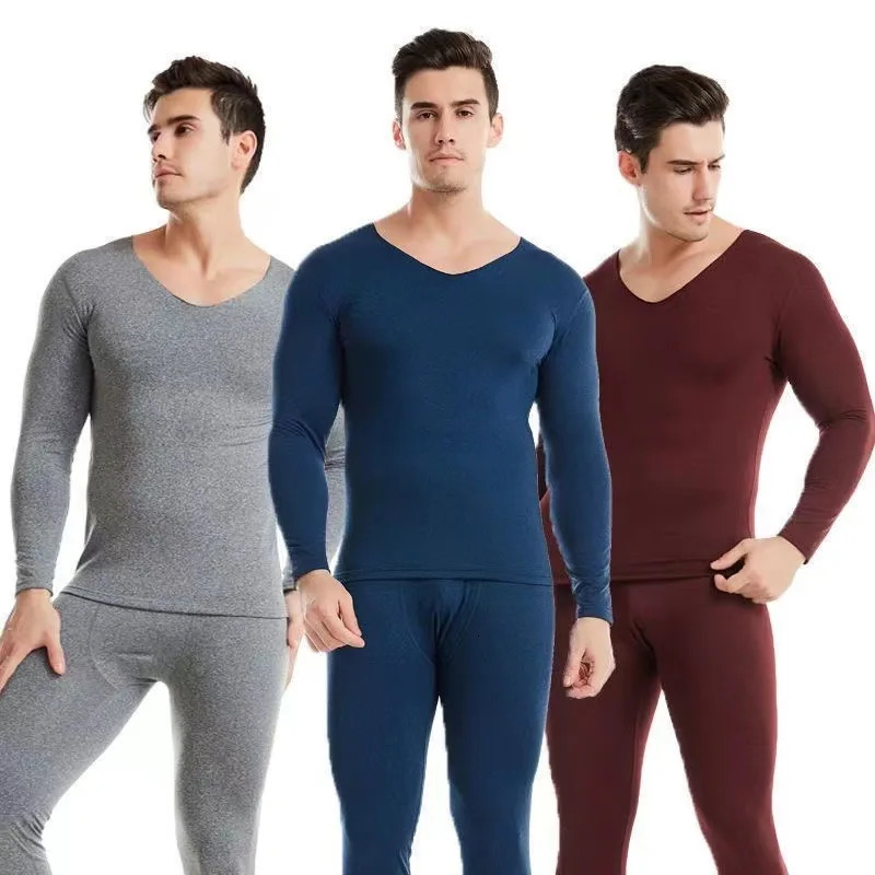 Mens V-neck Thermal Underwear Set Long Johns Men Autumn Winter Shirt and Pants 2 Piece Set Male Long Underwear Thermal Clothing 261015