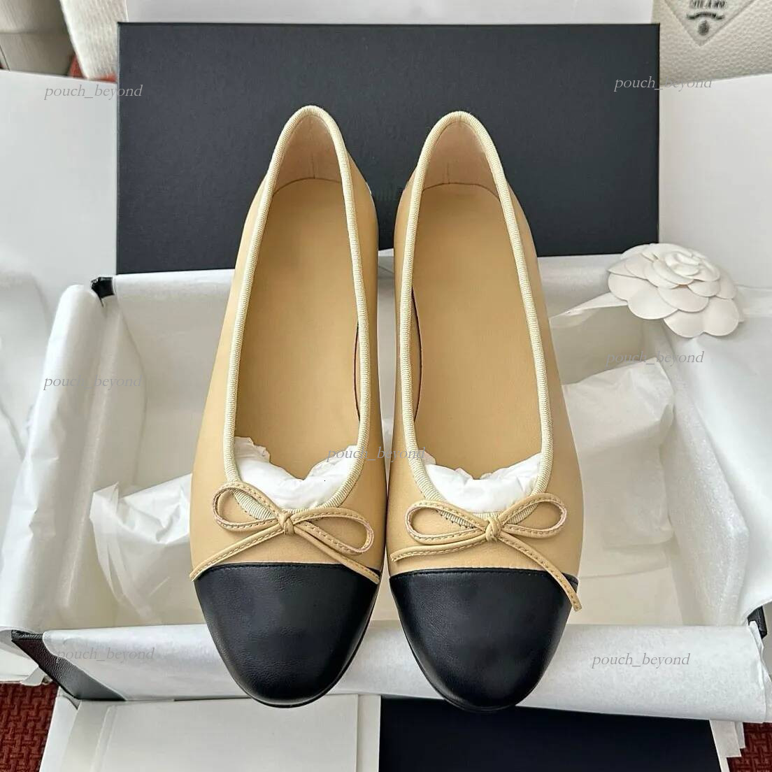 cc shoes 12A Ballet flats Lambskin Beige Black Fashion Designer Classic Leather Bow Flat Shoes High Quality Lazy Casual Shoes Size 35 42 chan shoes