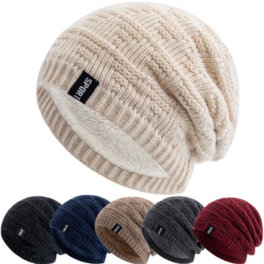 Unisex Fashion Beanie Hat Plush Fur Lined Hats For Men Women Keep Warm Knitted Hat Fashion Solid Ski Sports Winter Cap S2610177C0A