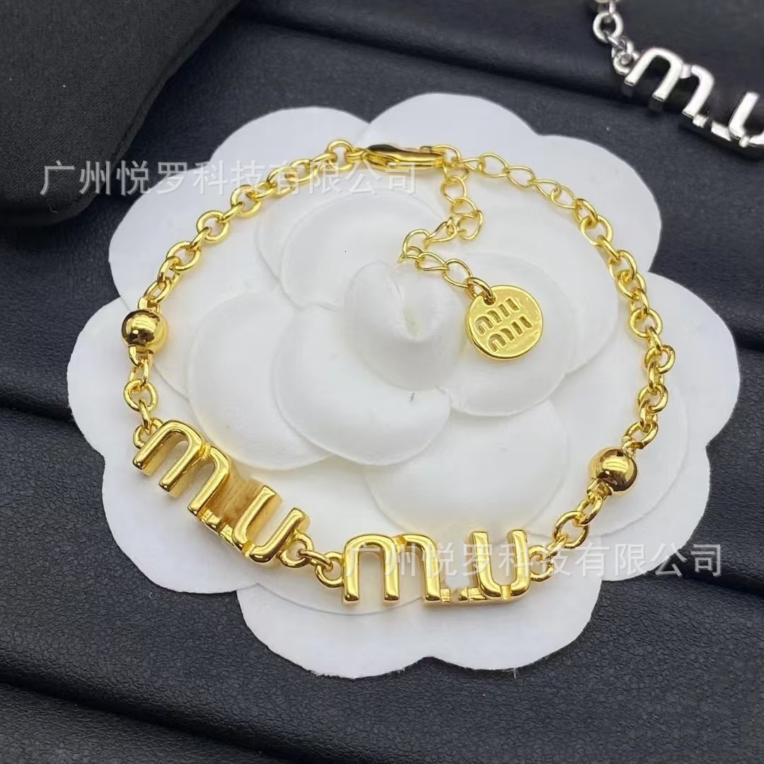 M necklace Real Shot Miaojia High-Quality Letter Miu Round Bead gold for Women Simple Fashion Personality Bracelet Factory Direct Sale