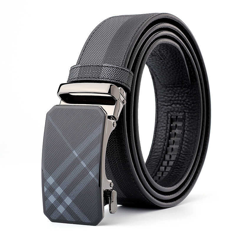 Luxury Designer Leather Belt Men Classic Plaid Check Automatic Buckle Business Casual Jeans Strap Waistband