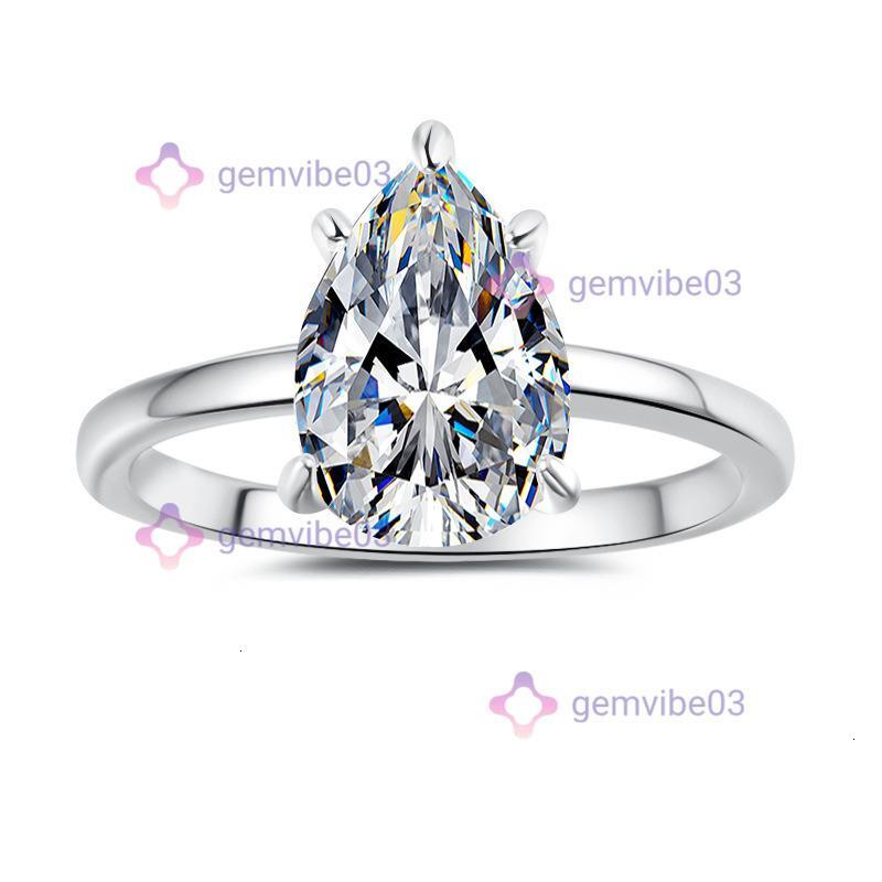 Cross-Border Hot Sale 925 Sterling Silver Plated with 18K Gold Fashion Simple Water Drop Pear-Shaped Moissanite Ring Wholesale holiday gift wedding
